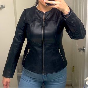Zara collarless leather-like jacket